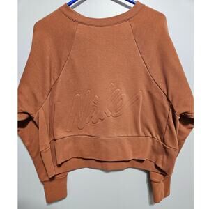Women's Nike Large Cropped Crewneck LS Sweatshirt Raised Lettering Burnt Orange